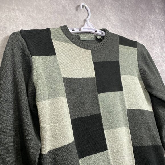 Oscar De La Renta Sweater Mens Large Gray Colorblock Geometric Knit Crewneck - Picture 1 of 8